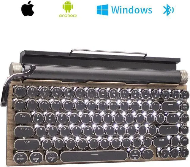 Alt view image 2 of 5 - Itigoitie Retro Mechanical Keyboard, Punk Bluetooth Wireless & Wired, 75% Layout, LED Backlit, Round Keycaps, 83 Keys, for iOS/Android/Windows/Mac/iPad, Wood Color