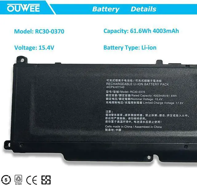 Alt view image 2 of 5 - OUWEE RC30-0370 Laptop Battery Compatible with Razer Blade RZ09-0370AE23-R3U1 RZ09-0370BEA3-R3U1 RZ09-0370CEA3-R3U1 RZ09-0427EE23-R3U1 RZ09-0427NEA3-R3U1 RZ09-0427PEA3-R3U1 Series RZ09-0370 RZ09-0427