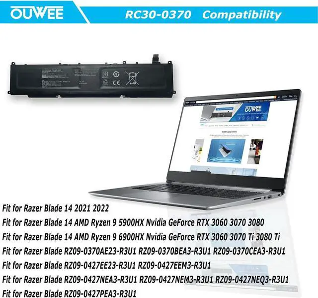 Alt view image 4 of 5 - OUWEE RC30-0370 Laptop Battery Compatible with Razer Blade RZ09-0370AE23-R3U1 RZ09-0370BEA3-R3U1 RZ09-0370CEA3-R3U1 RZ09-0427EE23-R3U1 RZ09-0427NEA3-R3U1 RZ09-0427PEA3-R3U1 Series RZ09-0370 RZ09-0427