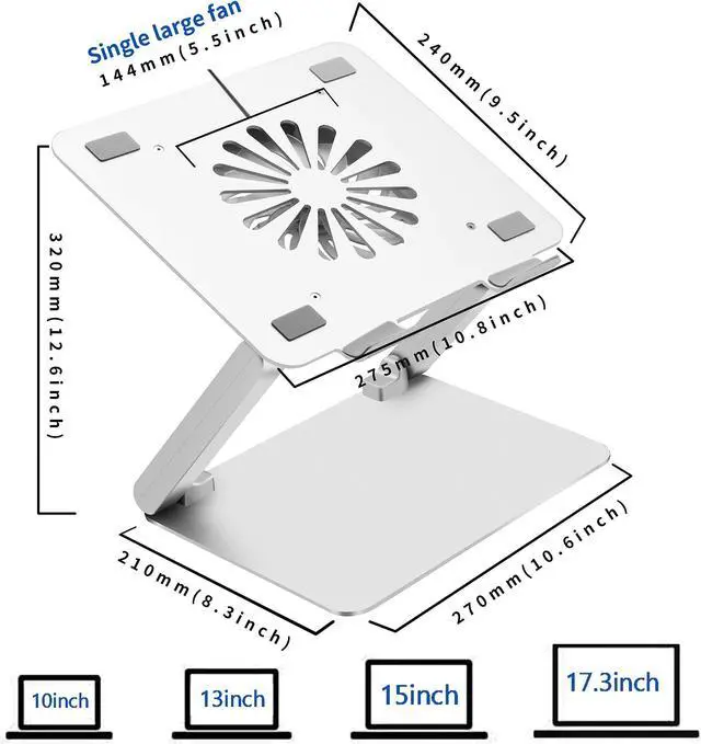 Alt view image 2 of 5 - SOUNDANCE Laptop Cooling Pad with Low-Noise Fan and 3.0 USB Hubs, Ventilated Laptop Cooler Prevent Overheating, Ergonomic Laptop Stand Support Up to 17 Gaming Notebook Computer, Aluminum
