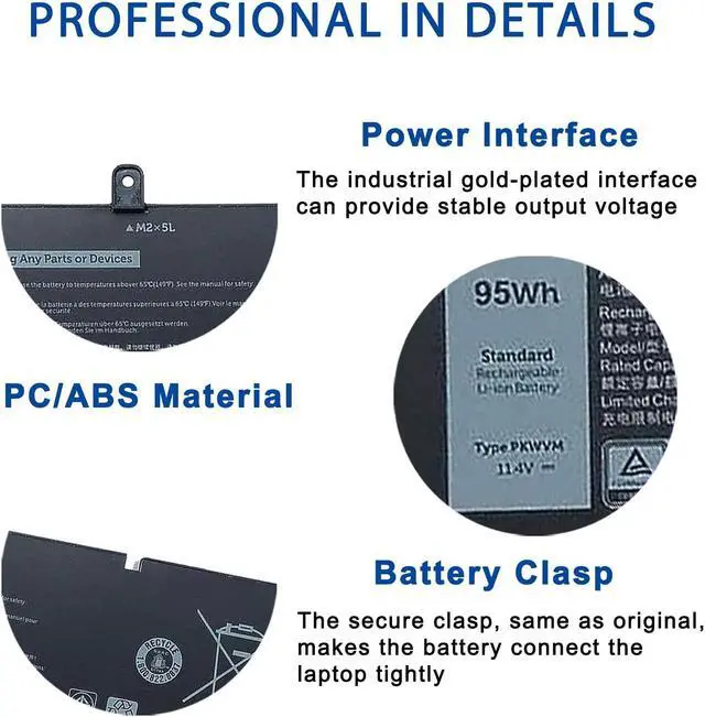 Alt view image 5 of 5 - PKWVM Laptop Battery Replacement for Dell Precision 7550 7560 7760 7550 7750 Series 3ICP5/62/85-2 453-BBCQ 68ND3 0CR72X C903V CR72X 068N03 0447VR G5FJ8 J0VNR 17C06 447VR 11.4V 95Wh 7922mAh 6-Cell