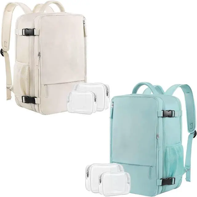 Main image of Sinaliy Large Travel Backpack (Beige+Green), 40L Carry On Backpack, 17 Inch Laptop Backpack, Waterproof Backpack, College Bookbag, Laptop Backpack, Backpack for Women, as Person Item Flight Approved