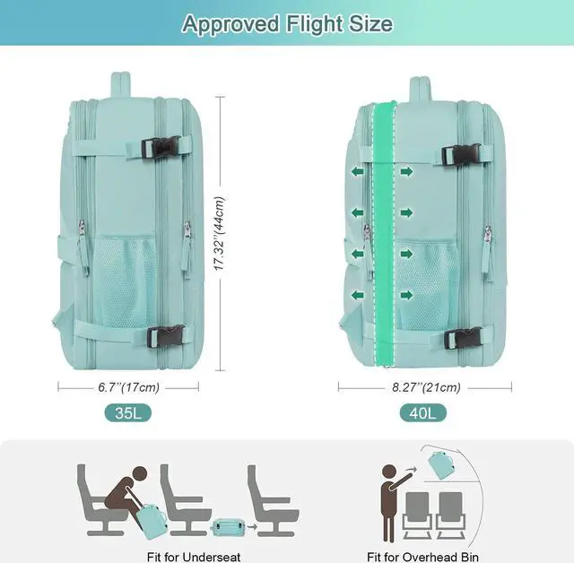 Alt view image 3 of 5 - Sinaliy Large Travel Backpack (Beige+Green), 40L Carry On Backpack, 17 Inch Laptop Backpack, Waterproof Backpack, College Bookbag, Laptop Backpack, Backpack for Women, as Person Item Flight Approved