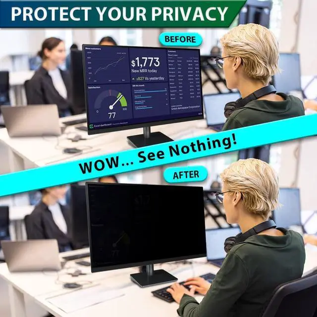 Alt view image 3 of 5 - [2 Pack] 24 Inch Computer Privacy Screen for 16:9 Widescreen Monitor,Eye Protection Anti Glare Blue Light Computer Monitor Privacy Filter, Removable Anti Spy -Scratch 24 Inch Protector Film