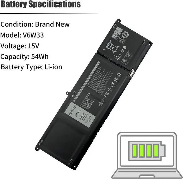 Alt view image 3 of 5 - INTIFO 54Wh V6W33 Laptop Battery Compatible with Dell Latitude 3320 3420 3520 Vostro 3510 3511 3515 5310 5410 5415 5510 5515 Inspiron 5418 5518 7415 2-in-1 0XDY9K 0WV3K8 0MVK11 0VKYJX G91J0 15V 4-Cell