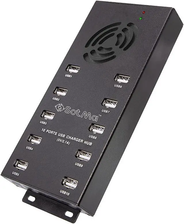 Main image of Premium Design USB 2.0 Hub - Multi-Safety Protection 10-Port Powered USB Hub 2.0 with AC Adapter - USB Splitter with Cooling Fan and Mounting Brackets - Aluminum Charging Hub for Multiple Devices