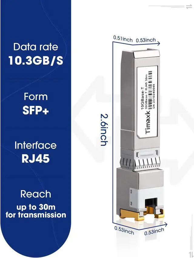 Alt view image 2 of 5 - Timaxk 10GBase-T SFP+ to RJ-45 Transceiver, 10Gbe SFP+ Copper Ethernet Module, up to 30 Meters, Compatible with Cisco, Ubiquiti, Mikrotik, D-Link, Netgear, Qnap, Linksys and More