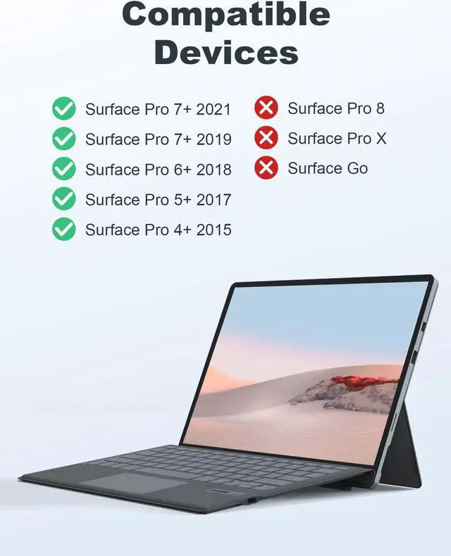 Alt view image 2 of 5 - TOMSENN Surface Pro 7 Keyboard, Bluetooth 5.1, 7-Color Backlit Touchpad, Compatible with Surface Pro 7/7+/6/5/4/3