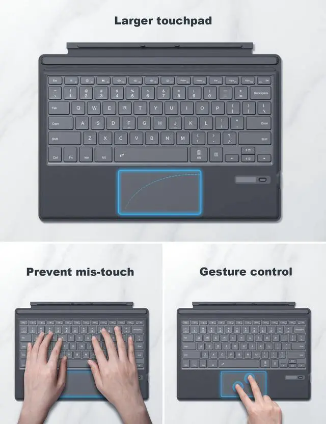 Alt view image 5 of 5 - TOMSENN Surface Pro 7 Keyboard, Bluetooth 5.1, 7-Color Backlit Touchpad, Compatible with Surface Pro 7/7+/6/5/4/3