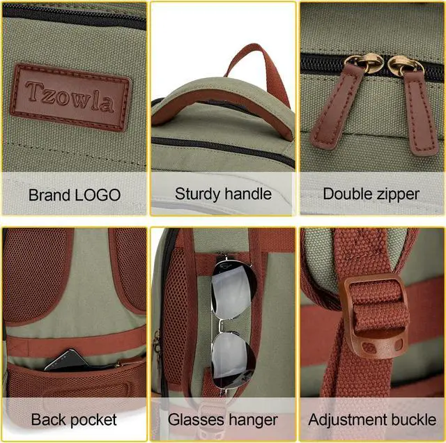 Alt view image 4 of 5 - Tzowla Canvas Laptop Backpack, Bag for Men Women,Travel Work Rucksack Fits 15.6 Inch Laptop, Bookbag with USB Charging Port