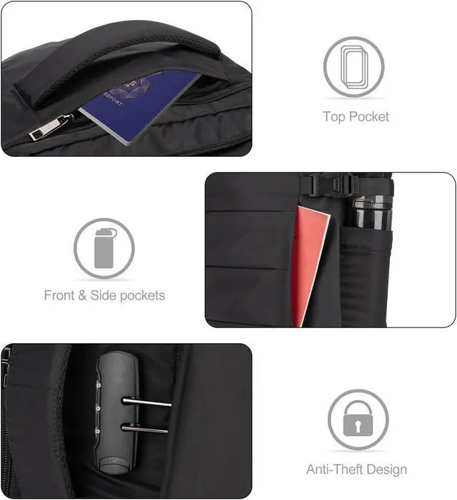 Alt view image 4 of 5 - Tzowla 40L Travel Laptop Backpack for Men Women Carry on Flight Approved,Large Capacity Water Resistant Anti Theft Backpacks with USB Port,Business Causal Daypack Bag Fit 17.3"Computer/NotebookBlack)