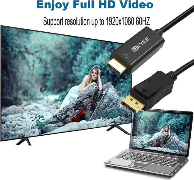 Alt view image 3 of 5 - UKYEE Display Port (DP) to HDMI Cable 6 feet 10-Pack, DisplayPort to HDMI Cable Adapter 6ft Male to Male Cord Converter for PCs to HDTV, Monitor, Projector with HDMI Port