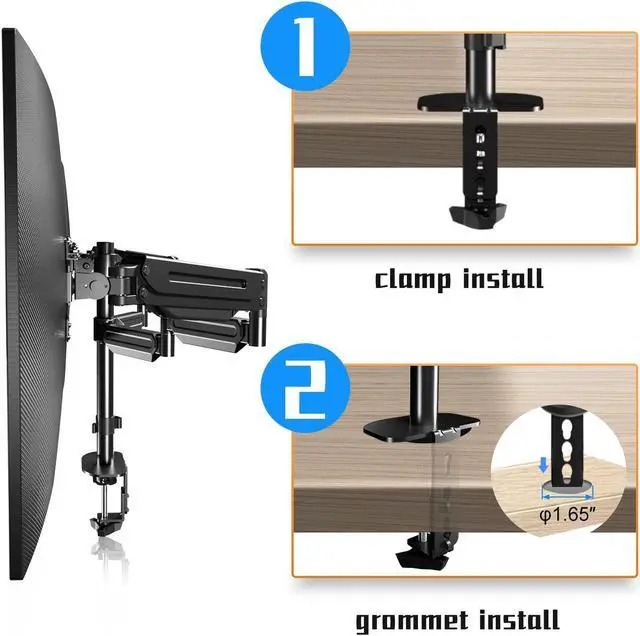 Alt view image 4 of 5 - suptek Triple Monitor Mount for Most 17 to 32 inch Screens,Gas Springs Adjustment Triple Monitor Desk Mount Stand with Clamp & Grommet Kit,Black(MD8003)