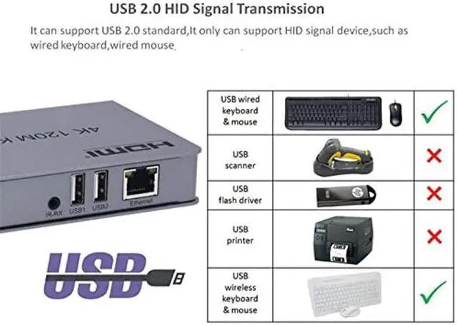 Alt view image 3 of 5 - Swallow 4K 120M HDMI KVM Extender by RJ45 Ethernet Cat5e Cat6 Cable Converter TX RX Support USB Mouse Keyboard Extension Touch Screen