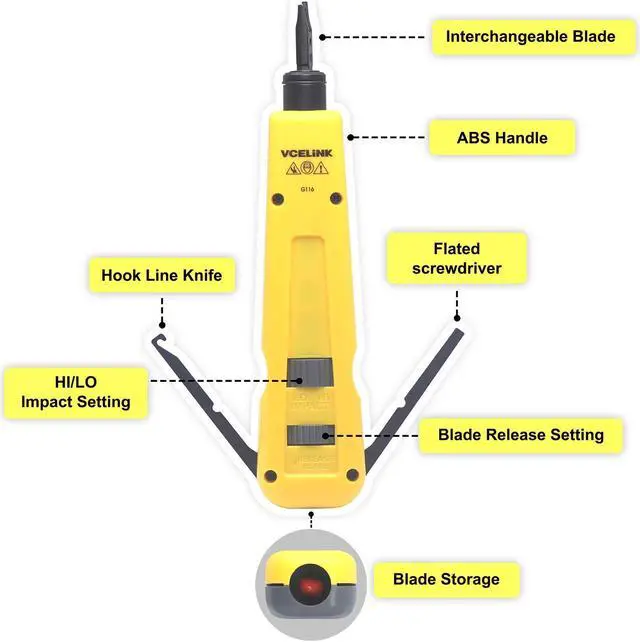 Alt view image 2 of 5 - VCELINK Punch Down Impact Tool with 110 and 66 Blades Bundle with 50-Pack RJ45 Cat6 90-Degree Keystone Jack Insert with Keystone Punch Down Stand Tool and 2-Pack Wire Stripper Cutter