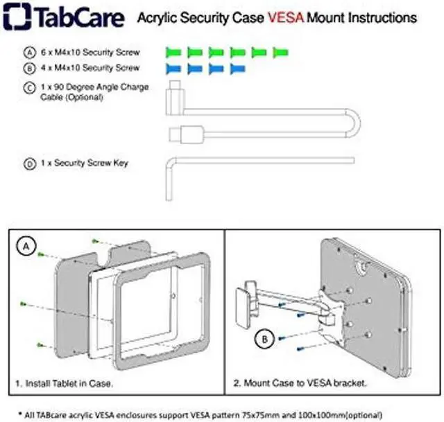 Alt view image 4 of 4 - TABcare Anti-Theft Acrylic VESA Enclosure for Apple iPad 5/6 9.7" with Free Wall Mount Kit & 90-Degree Angle Charge Cable (iPad 5/6 9.7", White)