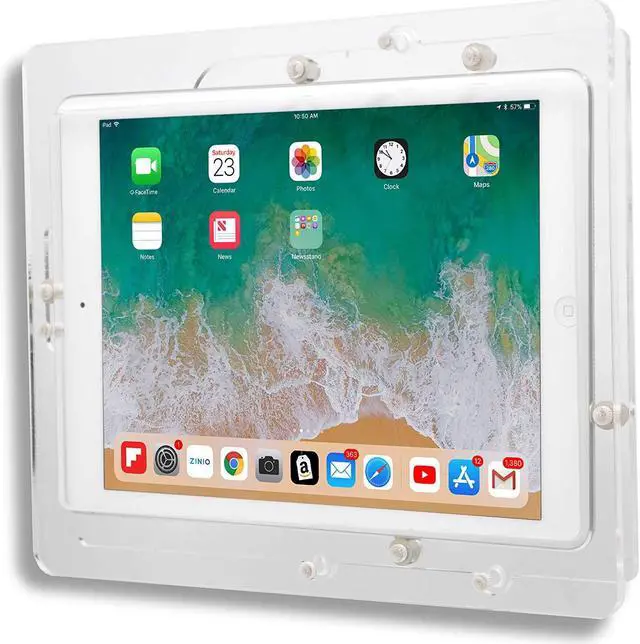 Main image of TABcare Anti-Theft Acrylic VESA Enclosure for Apple iPad 7/8/9 10.2" with Free Wall Mount Kit & 90-Degree Angle Charge Cable (iPad 7/8/9 10.2", Clear)