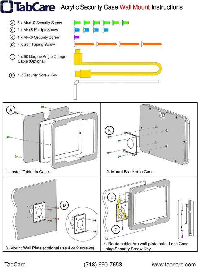 Alt view image 4 of 5 - TABcare Anti-Theft Acrylic VESA Enclosure for Galaxy TAB A9 8.7 with Free Wall Mount Kit & 90-Degree Angle USB C Cable (TAB A9, Black)