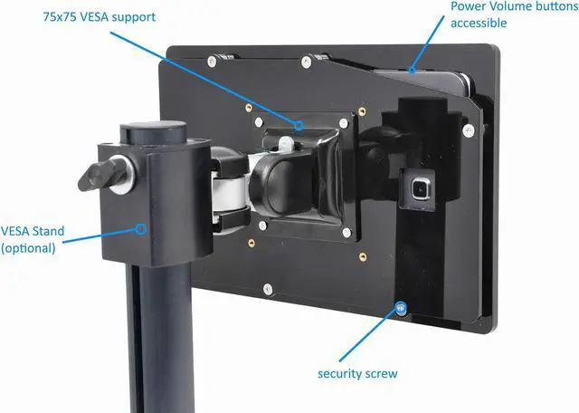 Alt view image 5 of 5 - TABcare Anti-Theft Acrylic VESA Enclosure for Galaxy TAB A9 8.7 with Free Wall Mount Kit & 90-Degree Angle USB C Cable (TAB A9, Black)