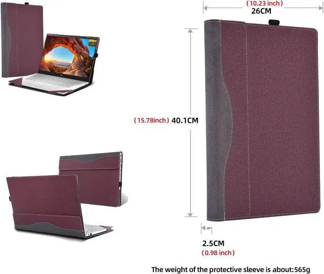 Alt view image 3 of 5 - VEVOOD Laptop Cover for HP 17s / 17-cp / 17z / Envy 17-cr / 17t / 17-ch / 17.3" - All-Inclusive Drop-Proof Case with PU Leather Inner Pocket (17.3" Wine Red)