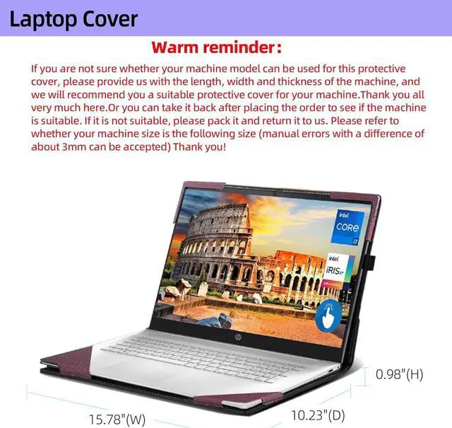 Alt view image 4 of 5 - VEVOOD Laptop Cover for HP 17s / 17-cp / 17z / Envy 17-cr / 17t / 17-ch / 17.3" - All-Inclusive Drop-Proof Case with PU Leather Inner Pocket (17.3" Wine Red)