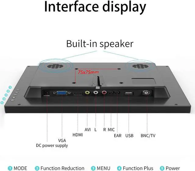 Alt view image 4 of 5 - Thinlerain 13.3 inch Small PC Monitor Mini Monitor HDMI Monitor 1366x768 LED Monitor with HDMI VGA AV BNC USB Intput, for Fire Stick Computer Xbox Ras pi, Kitchen Monitor, Built-in Speaker