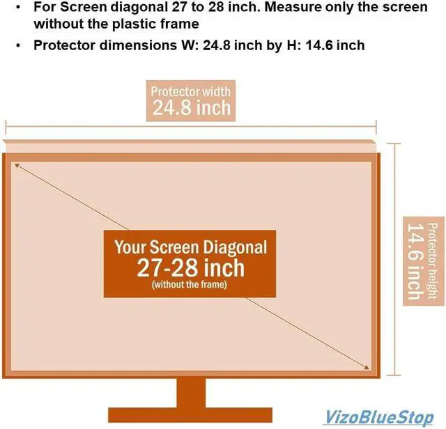 Alt view image 3 of 5 - VizoBlueStop 27-28 inch Anti-Blue Light Filter for Computer Monitor. Blue Light Monitor Screen Protector Panel (24.8 x 14.6 inch). Blocks Blue Light 380 to 495 nm. Fits LCD, TV and PC, Mac Monitors