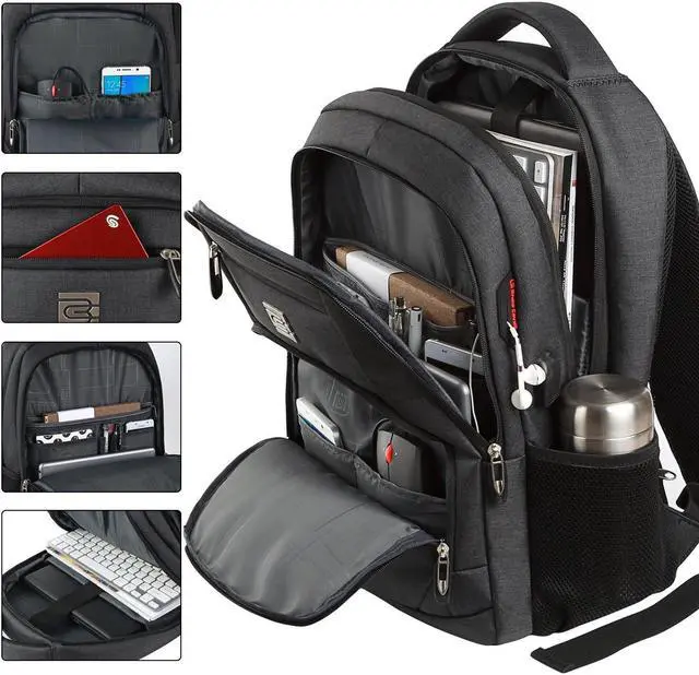 Alt view image 2 of 5 - 17 Inch Laptop Backpack, Business Anti Theft Slim Durable Laptops Backpack with USB Charging Port, Water Resistant College Computer Bag Gifts for Men & Women Fits 15.6 Inch Notebook-Black