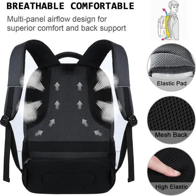 Alt view image 5 of 5 - 17 Inch Laptop Backpack, Business Anti Theft Slim Durable Laptops Backpack with USB Charging Port, Water Resistant College Computer Bag Gifts for Men & Women Fits 15.6 Inch Notebook-Black