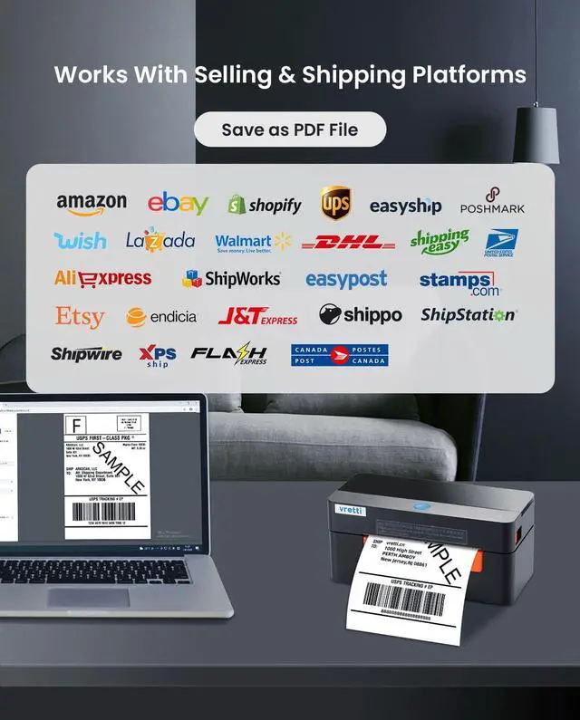 Alt view image 2 of 5 - vretti Thermal Shipping Label Printer - 4x6 Desktop Barcode USB for Small Business & Packages - Compatible with Mac Windows Linux Chrome OS UPS USPS