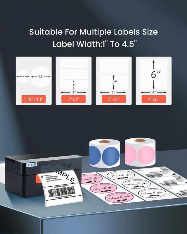 Alt view image 4 of 5 - vretti Thermal Shipping Label Printer - 4x6 Desktop Barcode USB for Small Business & Packages - Compatible with Mac Windows Linux Chrome OS UPS USPS