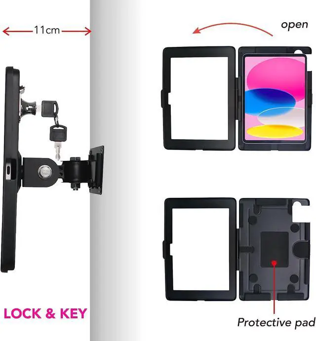 Alt view image 3 of 5 - WeSTRUGGLE on Wall Mount Bracket for 2025 iPad 11"(A16) 11th/ 2022 iPad 10.9" 10th Gen.,Excluding Other 10.9"/11",with Anti Theft Lock & Key,Rotate Arbitrary Adjustment Angle,Metal(Black)