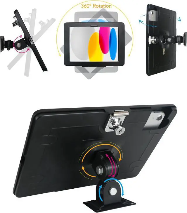 Alt view image 4 of 5 - WeSTRUGGLE on Wall Mount Bracket for 2025 iPad 11"(A16) 11th/ 2022 iPad 10.9" 10th Gen.,Excluding Other 10.9"/11",with Anti Theft Lock & Key,Rotate Arbitrary Adjustment Angle,Metal(Black)