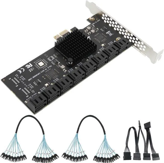 Main image of SATA Expansion Card PCIe X1 to 16-Port SATA3.0 SSD 6Gbps Controller Adapter Card with 2X 8 to 8 Bundle Cables for Win10/8/7/XP/Vista/Linux (16 Port SATA)