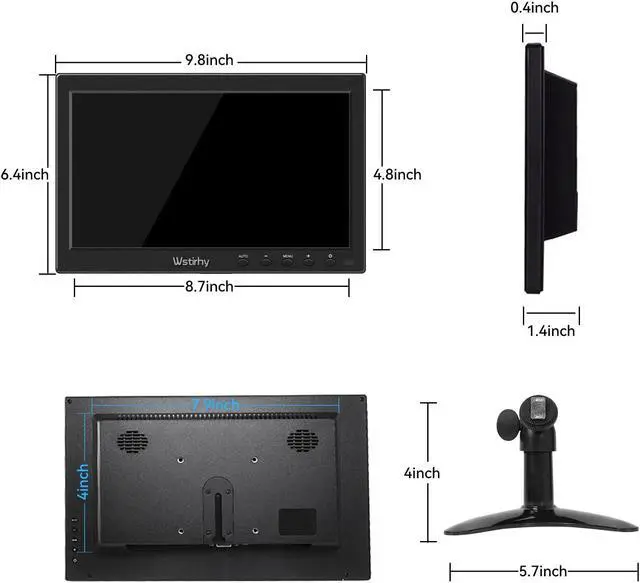 Alt view image 5 of 5 - Wstirhy 10.1 inch Small IPS HDMI Monitor, 1366x768 Resolution, Small Monitor with HDMI VGA Ports, Mini Monitor for Computer, Kitchen Monitor, Built-in Speaker