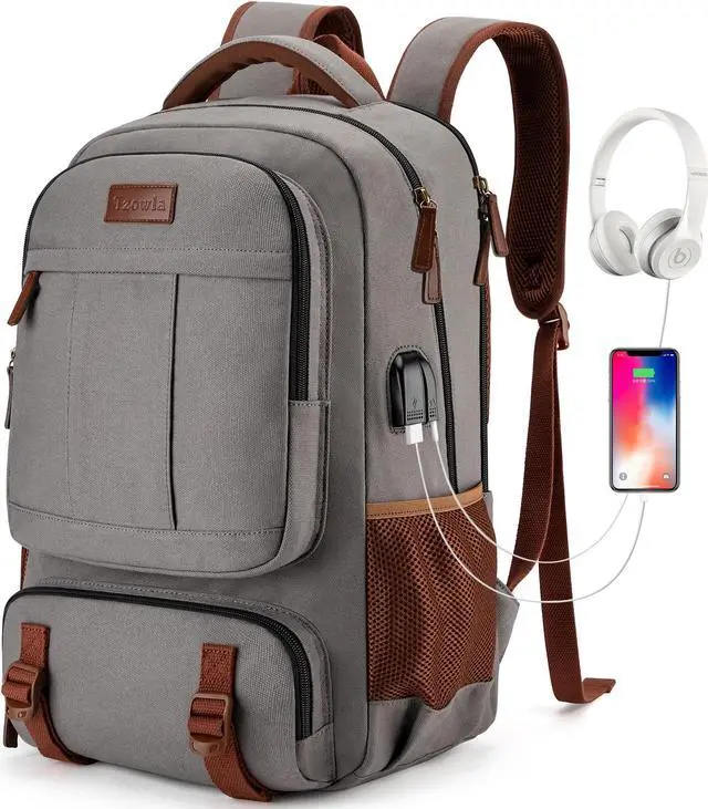 Main image of Tzowla Canvas Laptop Backpack, Bag for Men Women,Travel Work Rucksack Fits 17.3 Inch Laptop, Bookbag with USB Charging Port