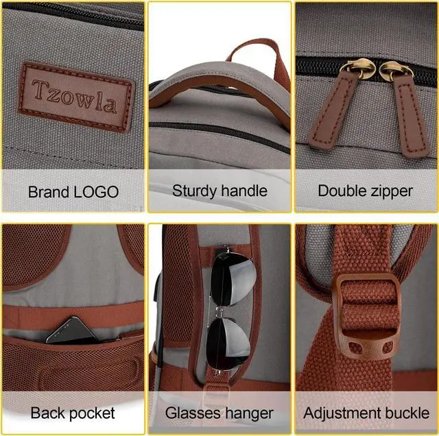 Alt view image 5 of 5 - Tzowla Canvas Laptop Backpack, Bag for Men Women,Travel Work Rucksack Fits 17.3 Inch Laptop, Bookbag with USB Charging Port