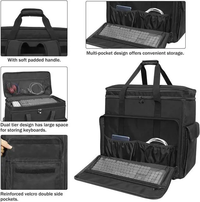 Alt view image 4 of 5 - XIDIHF Double-Layer Desktop PC Tower Carrying Case, Travel Storage Bag for Computer Chassis, Keyboard, Mouse, Cables, and Accessories, Bag Only, Black