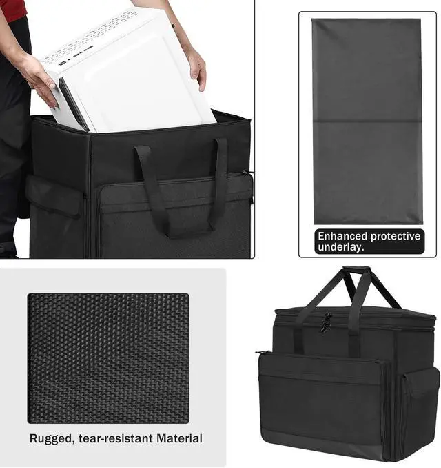 Alt view image 5 of 5 - XIDIHF Double-Layer Desktop PC Tower Carrying Case, Travel Storage Bag for Computer Chassis, Keyboard, Mouse, Cables, and Accessories, Bag Only, Black