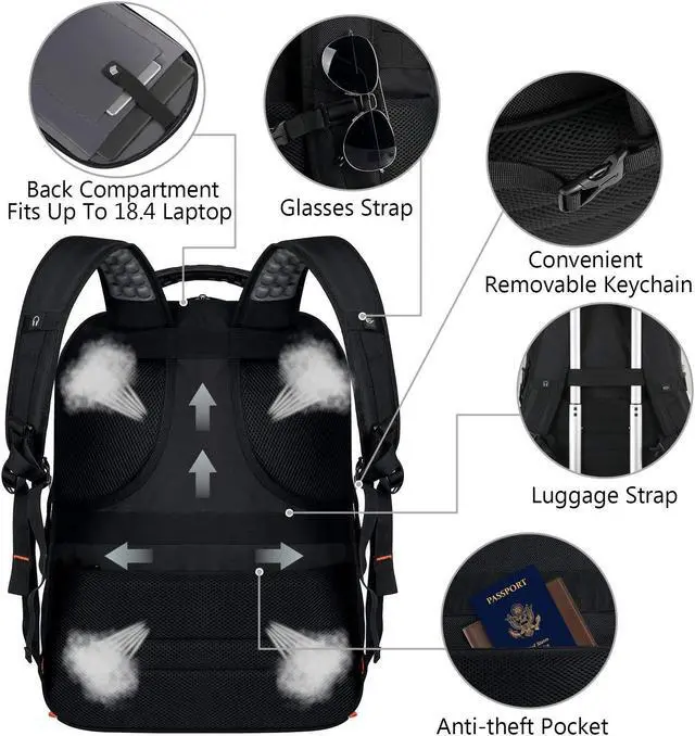 Alt view image 5 of 5 - VECKUSON 18.4 Laptop Backpack for Men, 55L Extra Large Gaming Laptops Backpack with USB Charger Port,TSA Friendly Flight Approved and RFID Anti-Theft Pocket