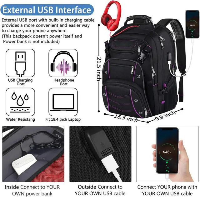 Alt view image 2 of 5 - VECKUSON Unisex 18.4 Inch Laptop Backpack, Purple Rfid, For College Students And Adults