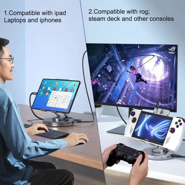 Alt view image 2 of 5 - Docking Station for Steam Deck ROG Ally - 10 in 1 Stream Deck Dock with HDMI 2.0 4K@60Hz, 1000Mbps Gigabit Ethernet, SD/TF, 3.5mm Audio and USB-C PD 100W Speed Charging for Steam Deck, ROG Ally