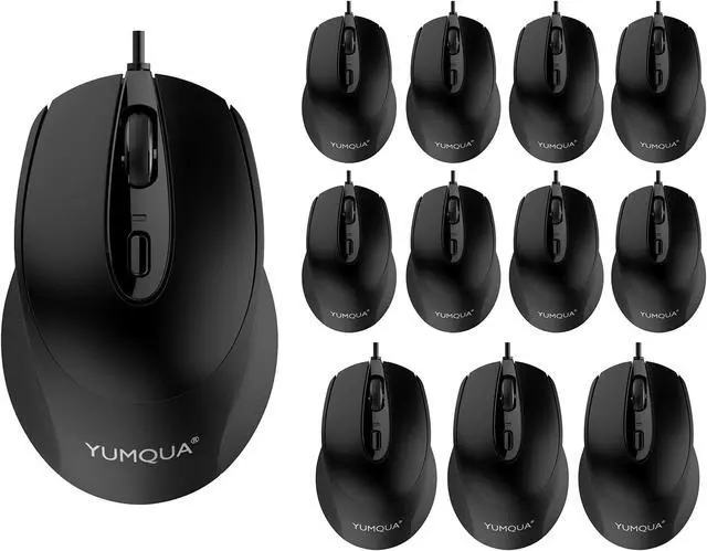 Main image of YUMQUA Computer Mice Wired 12 Pack, USB PC Mice Bulk with Cord, Office Home Classroom Silent Optical Corded Mouse with 2 Adjustable DPI, for PC Desktop Computer Mac Laptop