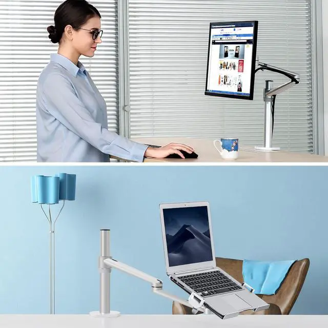 Alt view image 2 of 5 - Viozon Laptop/Notebook/Projector Mount Stand,Height Adjustable Single Arm Mount Support 12-17 inch Laptop/Notebook/Tablet, Free Removable VESA 75X75 and 100X100 for Monitor 17-32 inch (Silver)