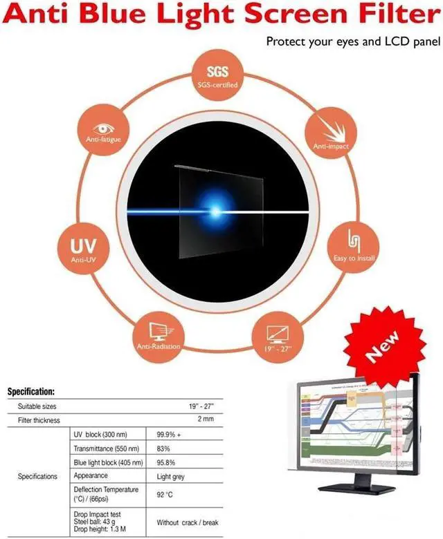 Alt view image 2 of 5 - VizoBlueStop 31.5-32 inch Universal Blue Light Screen Protector for Computer Monitor and TV. Filter & Damage Protection Panel (28.5 x 17.1) Blocking UV Display