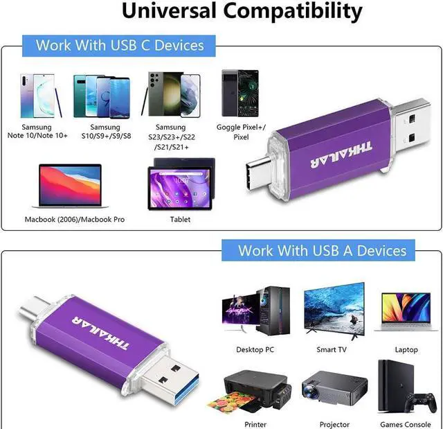 Alt view image 4 of 5 - Thkailar 1TB USB C Flash Drive 3.1 USB A and Type C Ports,Thumb Drive for PC,Android Phones,MacBook,Laptop(Purple)