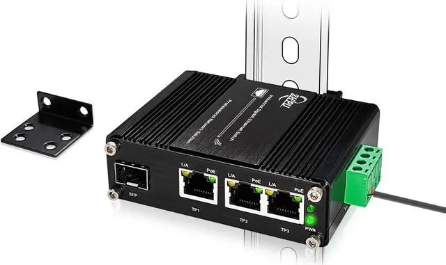 Main image of Zhpuostd 3 Ports PoE Ethernet Switch Mini Industrial Gigabit 10/100/1000T RJ45 and 100/1000X SFP Din Rail Ethernet Switch 12~48VDC Supports IEEE802.3af/at PoE 30W Up to 90W (No Power Supply or Cord)