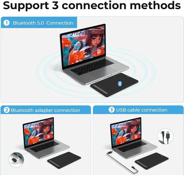 Alt view image 2 of 5 - XPPen Drawing Tablet Deco MW Bluetooth Wireless Computer Graphics Tablet, Battery-Free X3 Stylus and 8 Shortcut Keys, Compatible with Chrome OS, Windows 7/8/10/11, Linux, Mac, Android (8x5 in, Black)