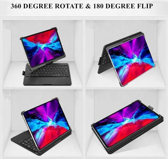 Alt view image 5 of 5 - 360 Rotatable Keyboard Case for iPad Air 5/Air 4/iPad Pro 11 2022/2021/2020, iPad Pro 11 Case with Backlits Bluetooth Touchpad Keyboard Smart Cover with Pencil Holder, Black