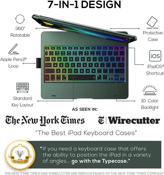 Alt view image 2 of 5 - YEKBEE Case with Keyboard for iPad 9th Generation (10.2", 2021) | 360deg | 7 Modes | Backlit | 12 Colors | Thin, Light & Protective for iPad 9, 8th & 7th Gen, Air 3, Pro 10.5 with Pencil Holder